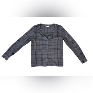 Landa Cropped Plaid Button-Up Shirt | Grey Check | Business Casual Top